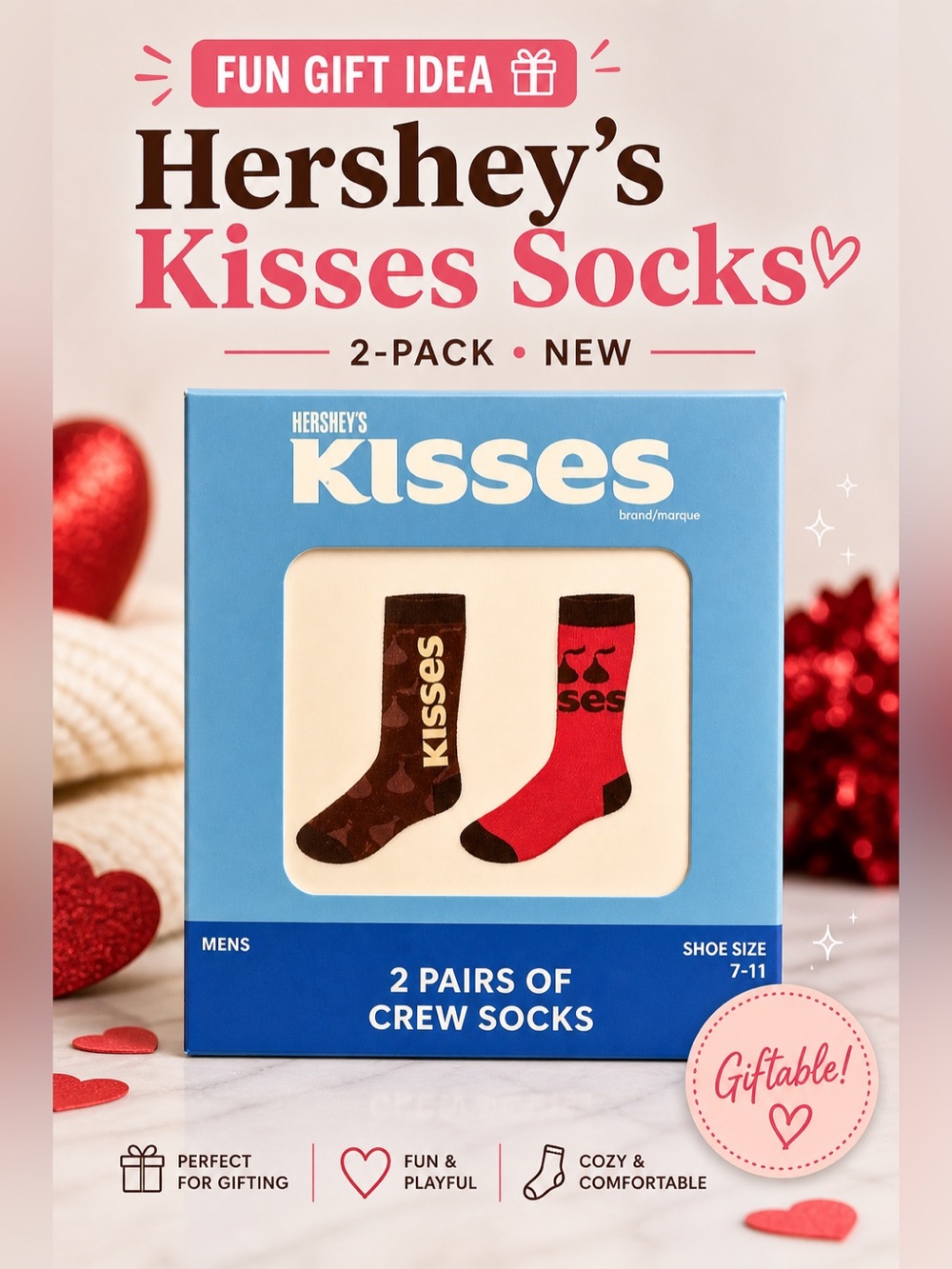 Men’s HERSHEY'S KISSES Crew Socks - Red & Brown (2 Pack)